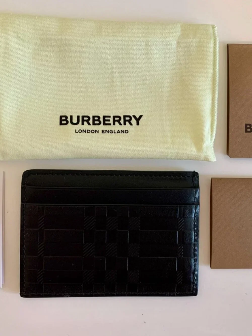 NEW! BURBERRY- Embossed Check Leather Card Holder